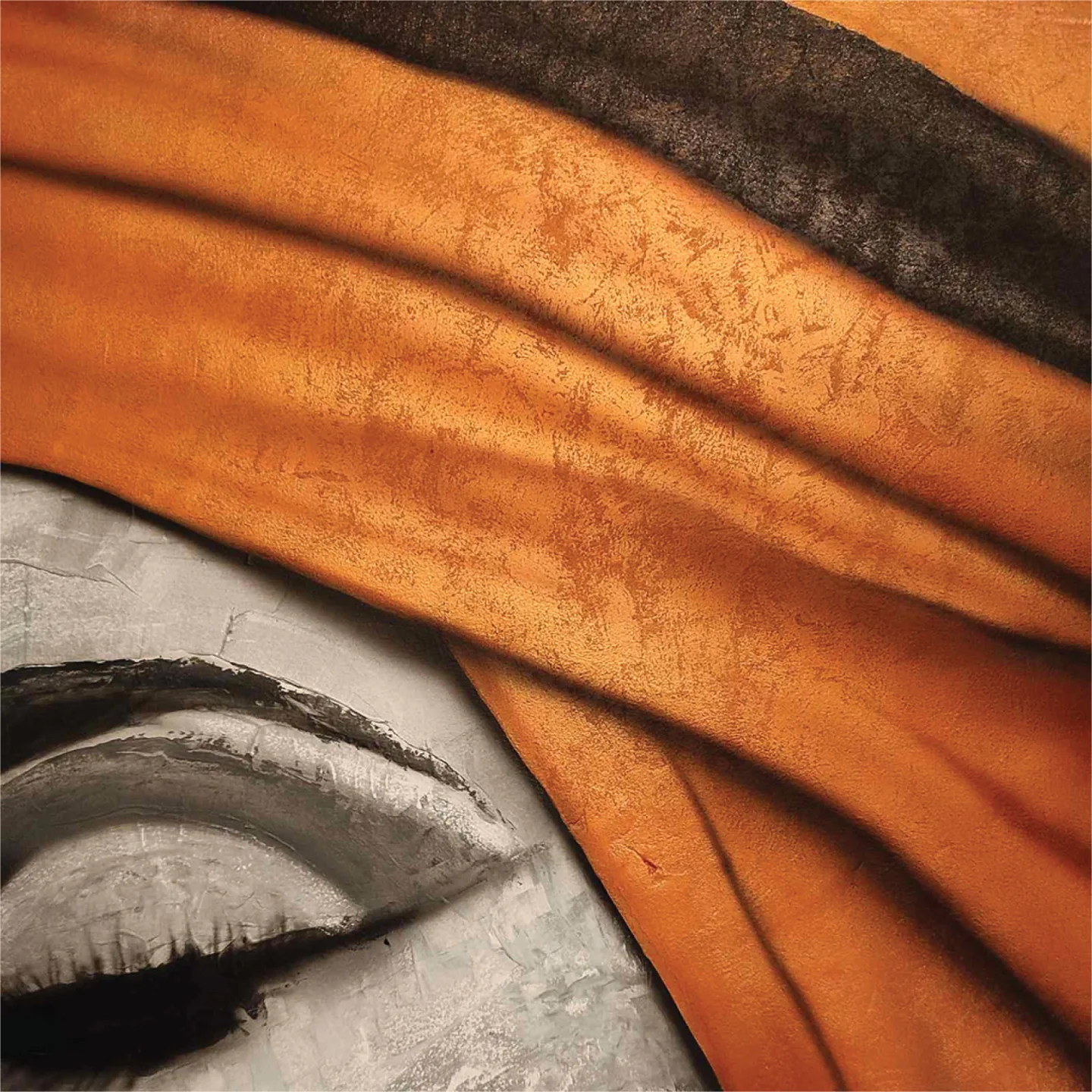 Painted closed eye and orange headwrap detail.